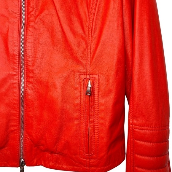 D’ARIENZO Italian Leather Dual Front Zipper Moto Style Jacket Size XL in Orange - Picture 7 of 16
